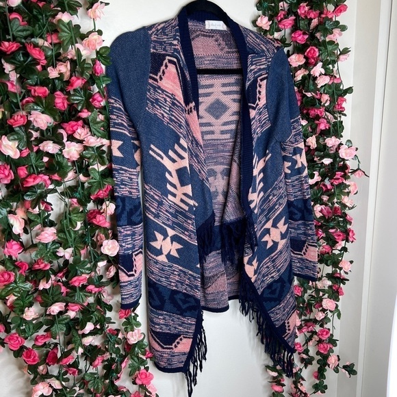 Altar’d State Blue Pink Aztec Open Front Cardigan Womens Small Boho Eccentric - Picture 7 of 8